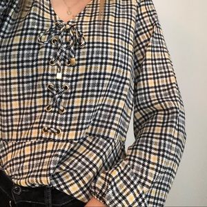 Michael Kors XS lace up plaid blouse